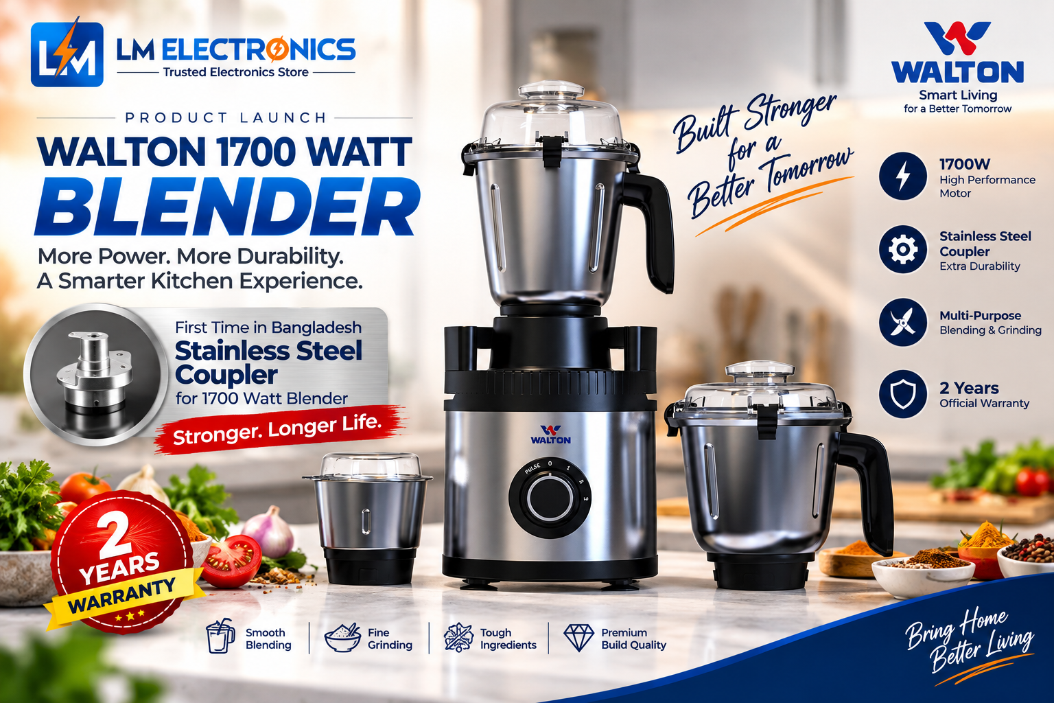 Walton Launches 1700W Mixer Grinder with SS Coupler