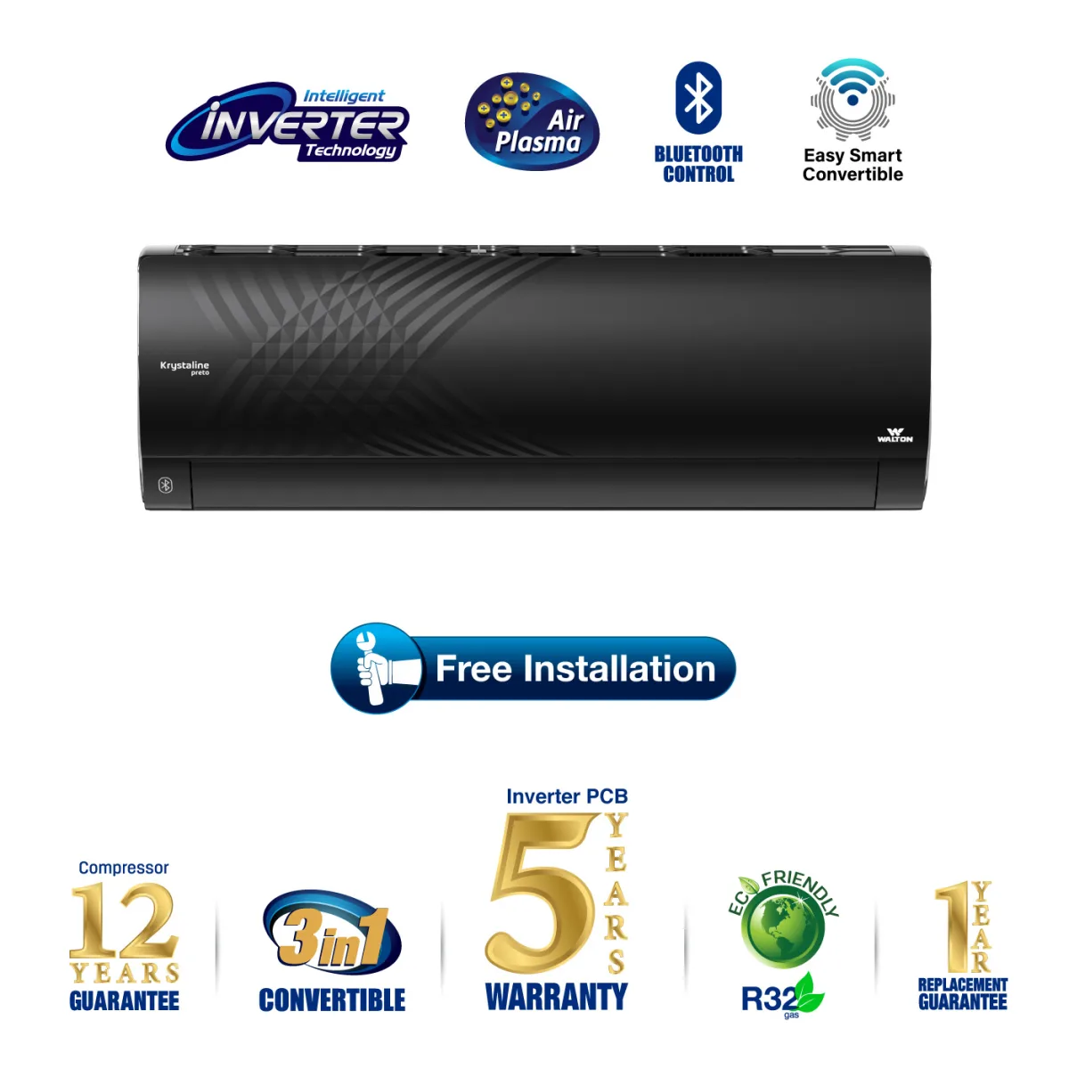 Walton Split AC WSI-KRYSTALINE-PRETO-18M-BLUETOOTH product image