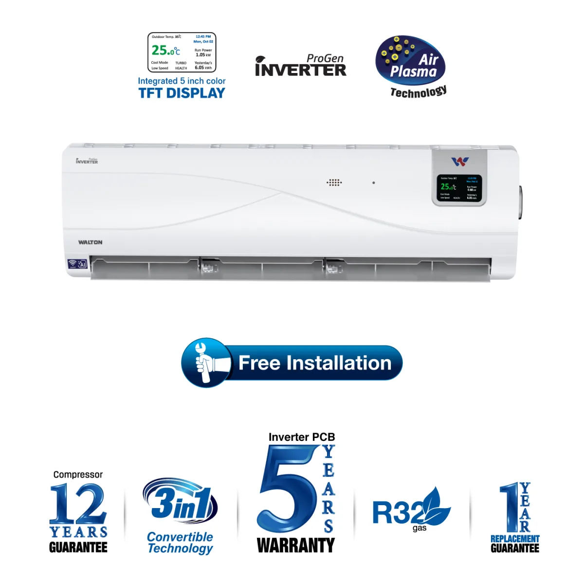 Walton Split AC WSI-PROGEN-ICONIC-DISPLAY-18H-SOLAR-HYBRID product image